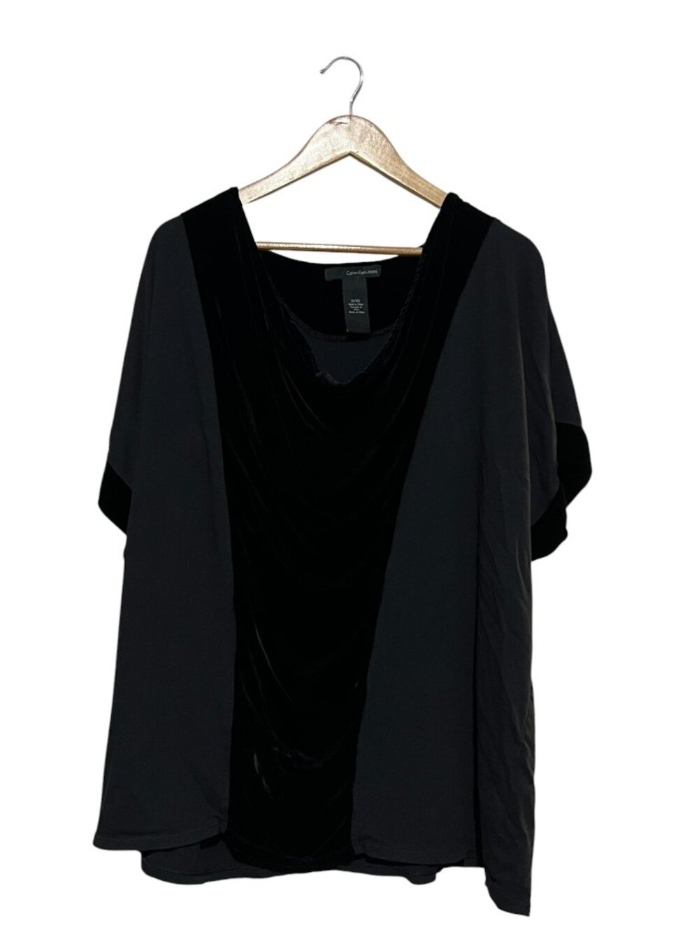 Calvin Klein Draped Neck Jersey Top Women's 2X Black Velvet Inserts